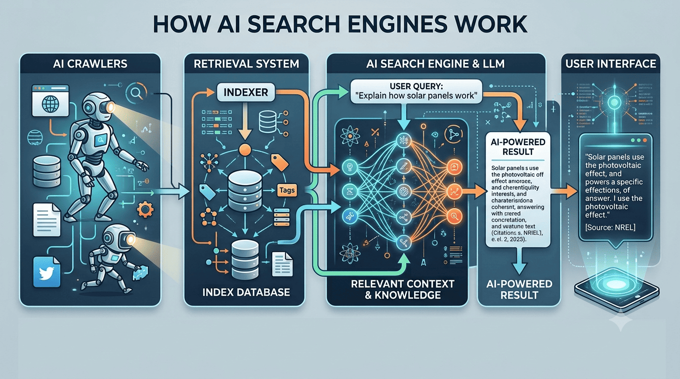 How AI Search Engines Work: LLMs, RAG & AI Crawlers Explained